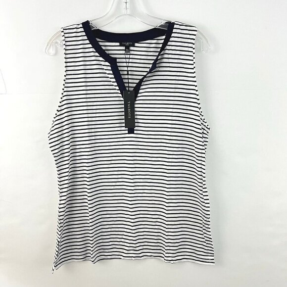 Talbots Tops - Talbots Womens Petites XL White Blue Stripped Sleeveless Tencel Blend NWT